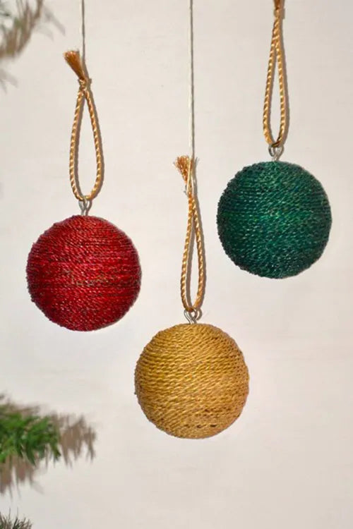 Dharini Water Hyacinth Christrmas Ball Ornaments (Set of 3)