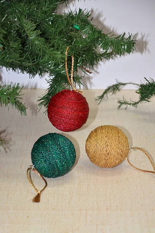 Dharini Water Hyacinth Christrmas Ball Ornaments (Set of 3)