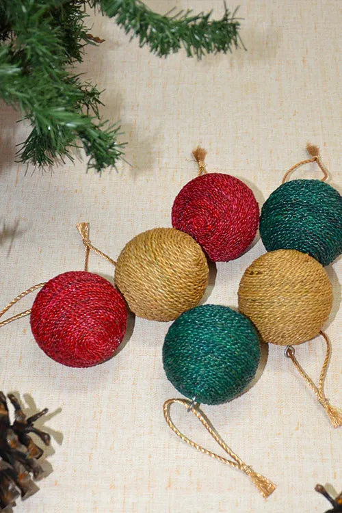 Dharini Water Hyacinth Christrmas Ball Ornaments (Set of 3)