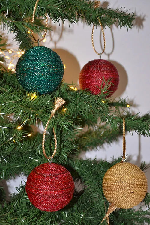 Dharini Water Hyacinth Christrmas Ball Ornaments (Set of 3)