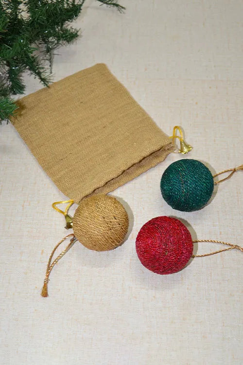Dharini Water Hyacinth Christrmas Ball Ornaments (Set of 3)