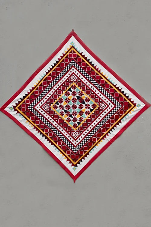 Okhai 'AAINA' Hand Embroidered Mirror Work Pure Cotton Wall Hanging
