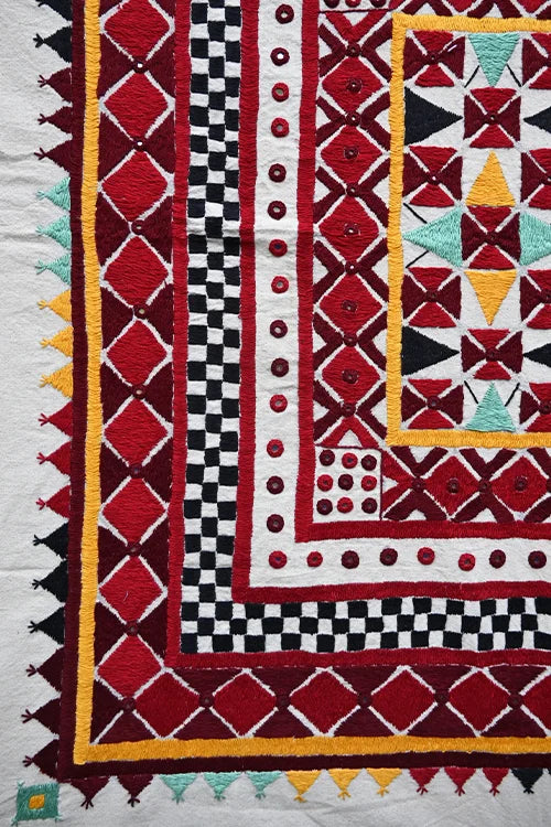 Okhai 'AAINA' Hand Embroidered Mirror Work Pure Cotton Wall Hanging