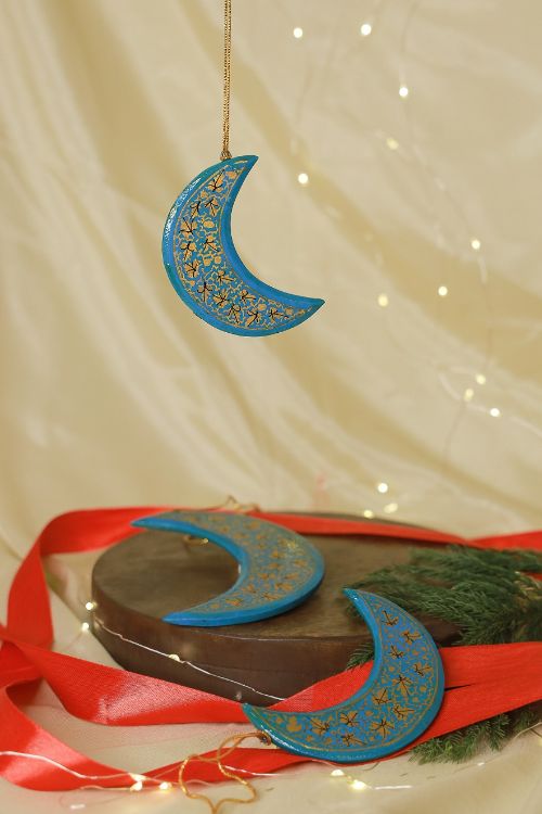 TICH  Kashmiri Art Xmas Decorations - Set Of 3 Moon