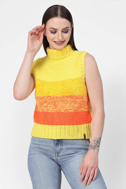 Ajoobaa Handknitted "Turtleneck" Shaded Sweater - Yellow