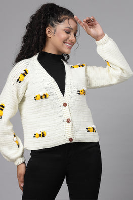 Ajoobaa "Bee" Applique Baggy Sweater-Offwhite