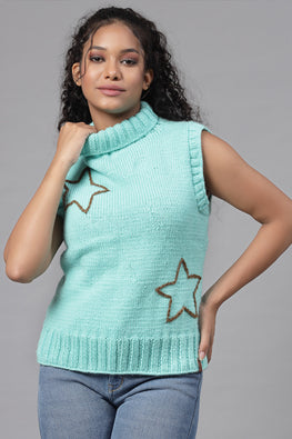 Ajoobaa "Star" Handknitted Sleeveless Sweater-Green