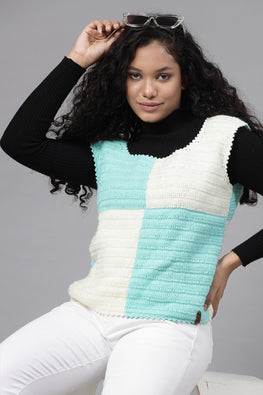 Ajoobaa "Color Block" Crochet Sleeveless Sweater-Offwhite