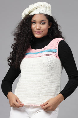 Ajoobaa "U-Neck" Crochet Sweater Vest-Offwhite