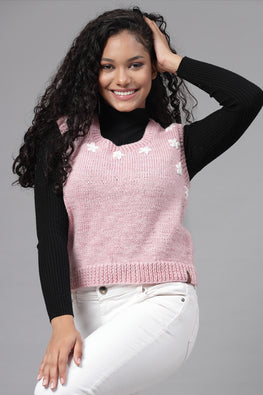 Ajoobaa "Embroidered" Handknitted Sleeveless Sweater-Pink