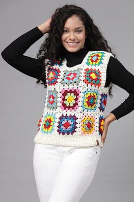 Ajoobaa "Granny Square" Crochet Sweater Vest-Multi