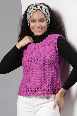 Ajoobaa "Self Design" Crochet Sweater Vest- Purple