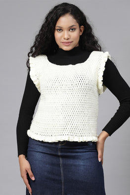Ajoobaa "Self Design" Crochet Sweater Vest- Offwhite