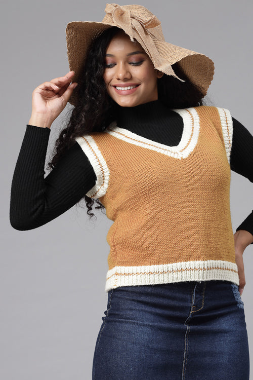 Ajoobaa "V-Neck" Handknitted Sweater Vest- Mustard
