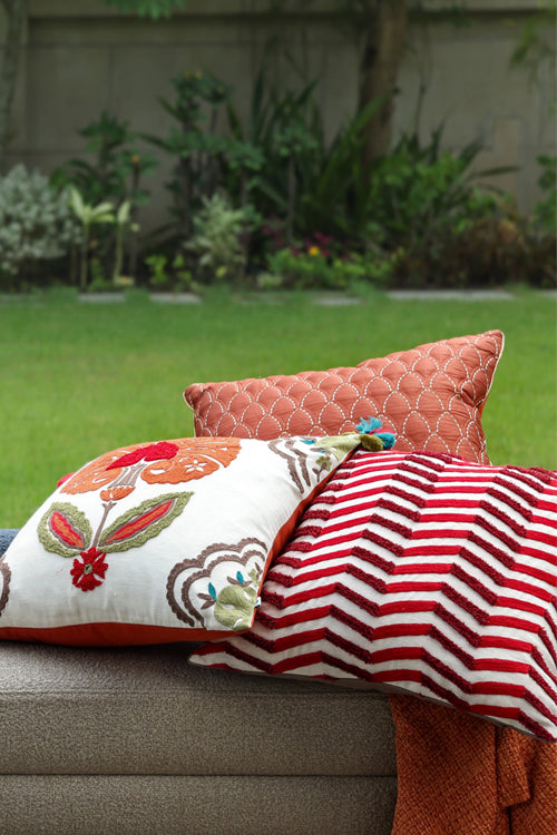 Onset Homes Lahar Hand Embroidered Cushion-Red