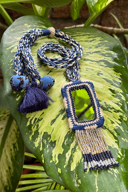 Antarang- Neel Ratan(Blue), Bead Jumki Long Neck Piece,  100% Cotton. Hand Made By Divyang Rural Women.
