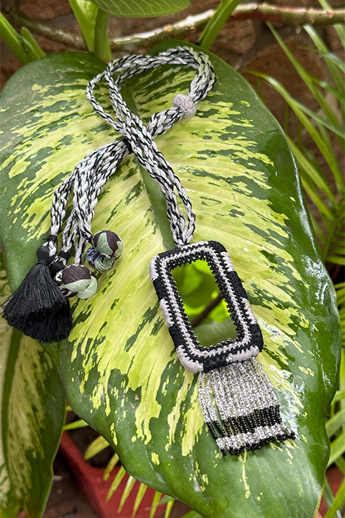 Antarang- Chandani (Black),Bead Jumki Long Neck Piece,  100% Cotton. Hand Made By Divyang Rural Women.