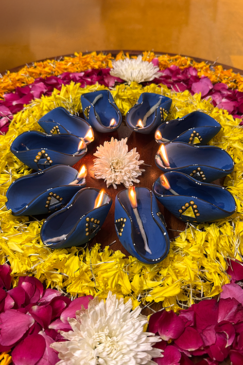 Antarang - Terracotta- Handpainted- Blue, Chapti Diya Set Of 10