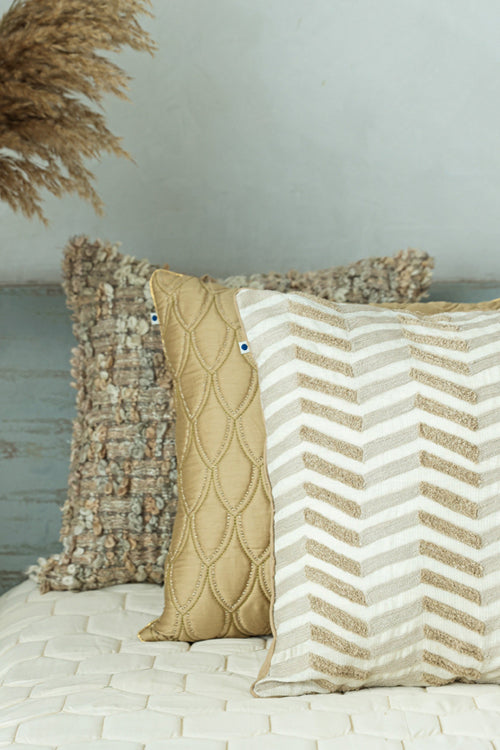 Darwaja Quilted Cushion Cover-Sand