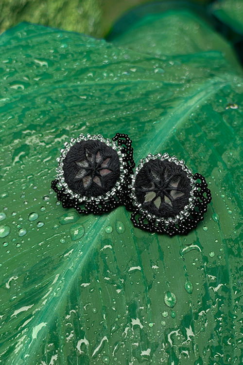 Antarang- Chandani (Black), Bead Jumki Earing,  100% Cotton.  Hand Made By Divyang Rural Women.