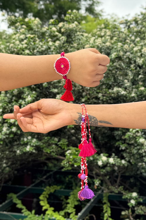 Antarang Pink Patwa-Ari Bhai-Bhabhi Rakhi Set