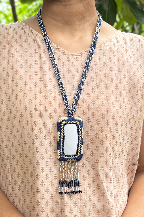Antarang- Neel Ratan(Blue), Bead Jumki Long Neck Piece,  100% Cotton. Hand Made By Divyang Rural Women.