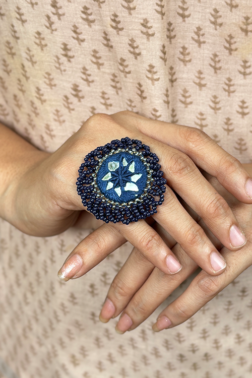 Antarang- Neel Ratan (Blue), Bead Jumki Ring,  100% Cotton. Hand Made By Divyang Rural Women.