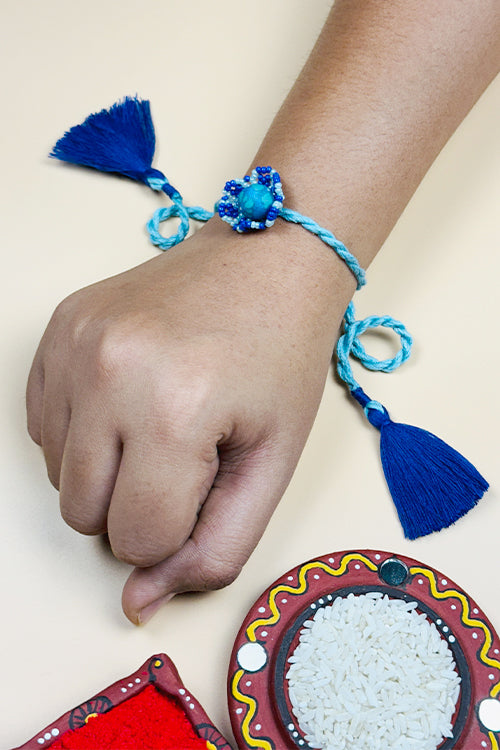 Antarang Blooming Bead-Evil Eye Lumba Bhai Bhabhi Rakhi Set