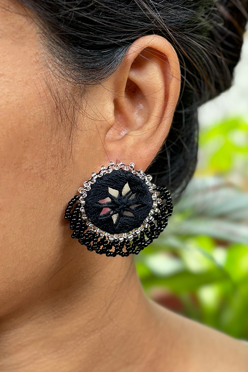 Antarang- Chandani (Black), Bead Jumki Earing,  100% Cotton.  Hand Made By Divyang Rural Women.