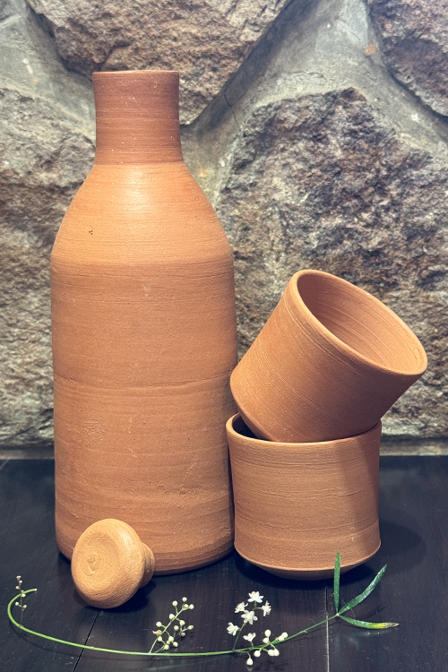 Antarang - Handcrafted Terracotta Water Bottle Set with 2 Glasses – Eco-Friendly & Sustainable