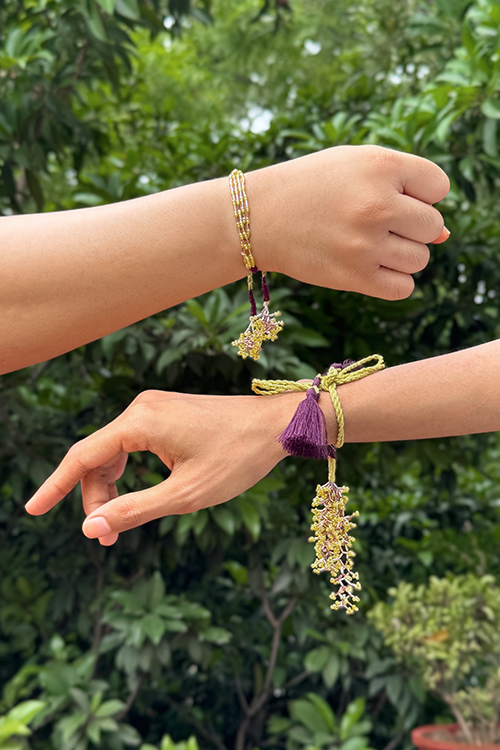 Antarang - Yellow Corel Bhai-Bhabhi Rakhi Set