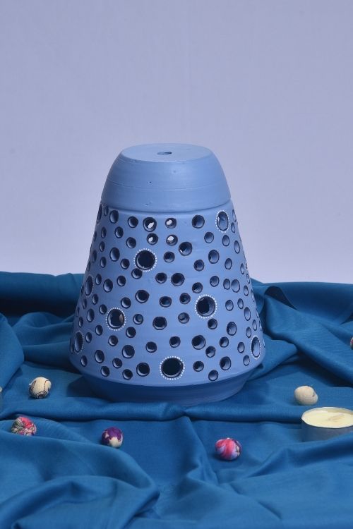 Antarang- Terracotta- Handcrafted- Blue Ballon  Lampshade