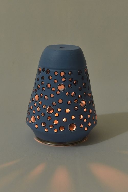 Antarang- Terracotta- Handcrafted- Blue Ballon  Lampshade