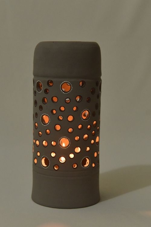 Antarang- Terracotta- Handcrafted- Blue Grey  Lampshade