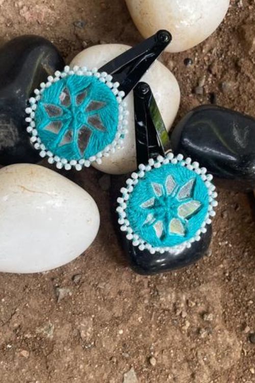 Antarang Handcrafted Black Tic Tac Pins By Divyang & Rural Women- Blue