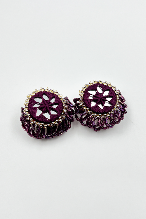 Antarang- Jamun Phool (Wine), Bead Jumki Earing,  100% Cotton.  Hand Made By Divyang Rural Women.