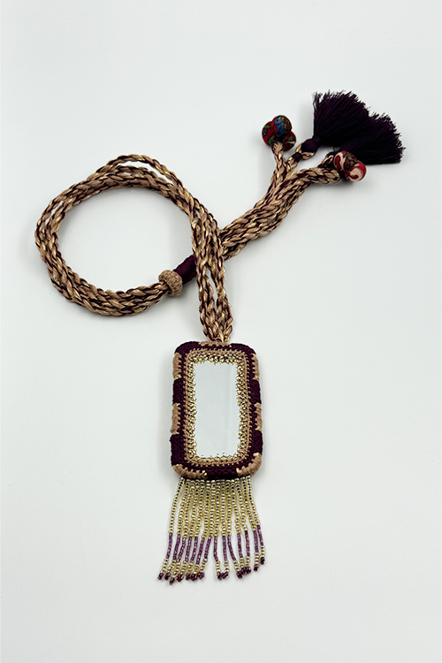 Antarang- Jamun Phool (Wine),Bead Jumki Long Neck Piece,  100% Cotton. Hand Made By Divyang Rural Women.