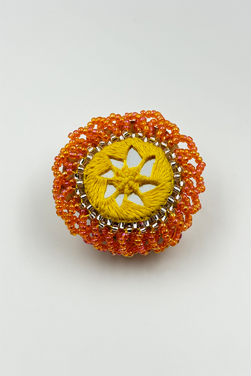 Antarang- Haldi Pushpa(Yellow-Orange), Bead Jumki Ring,  100% Cotton. Hand Made By Divyang Rural Women.