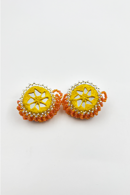 Antarang- Haldi Pushpa (Yellow-Orange), Bead Jumki Earing,  100% Cotton.  Hand Made By Divyang Rural Women.