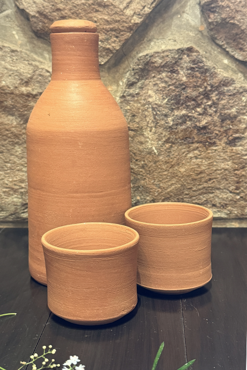 Antarang - Handcrafted Terracotta Water Bottle Set with 2 Glasses – Eco-Friendly & Sustainable