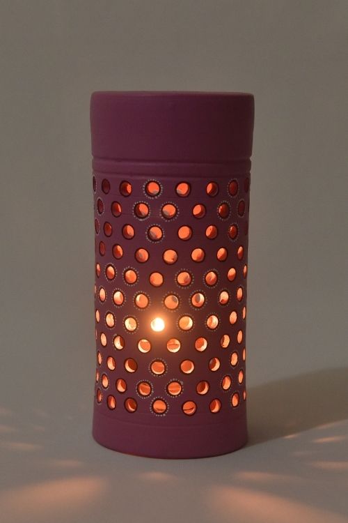 Antarang- Terracotta- Handcrafted- Cyclinder Lilac  Lampshade