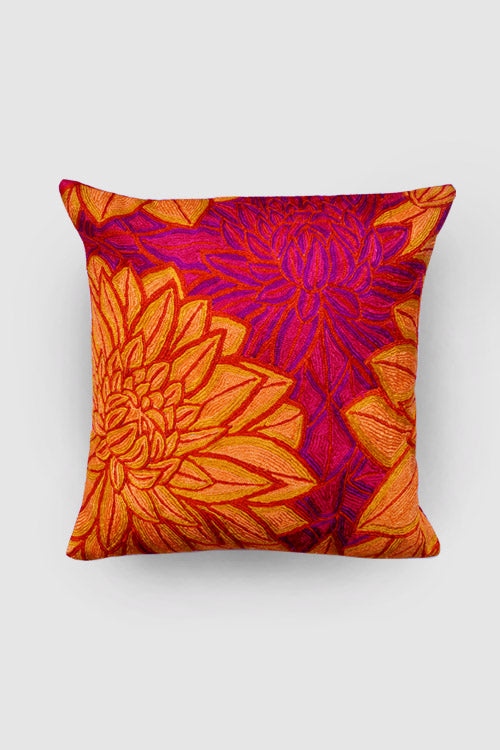 Zaina By Ctok Aster Chainstitch Embroidered Cushion Cover Red & Yellow