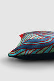 Zaina By Ctok Lotus Chainstitch Embroidered  Cushion Cover- Blue & Red