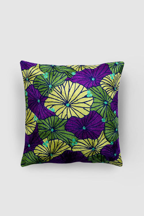 Zaina By Ctok "Fronds Chainstitch Embroidered Cushion Cover - Blue, Purple And Green"