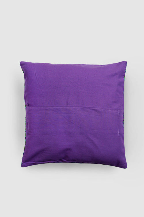 Zaina By Ctok "Fronds Chainstitch Embroidered Cushion Cover - Blue, Purple And Green"