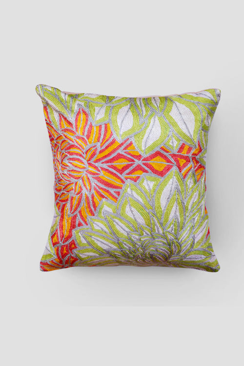 Asters Chainstitch Embroidered Cushion Cover -Pastel