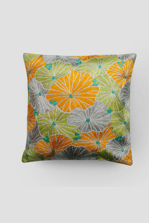 Zaina By Ctok "Fronds Chainstitch Embroidered Cushion Cover - Pastel"