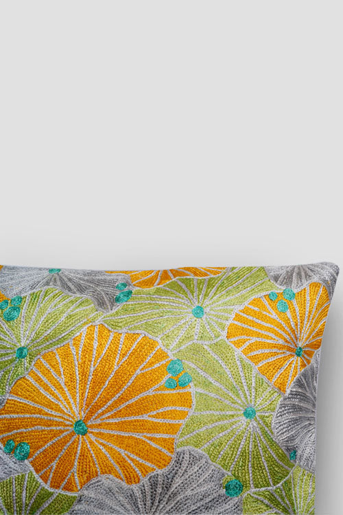 "Fronds Chainstitch Embroidered 
Cushion Cover - Pastel"