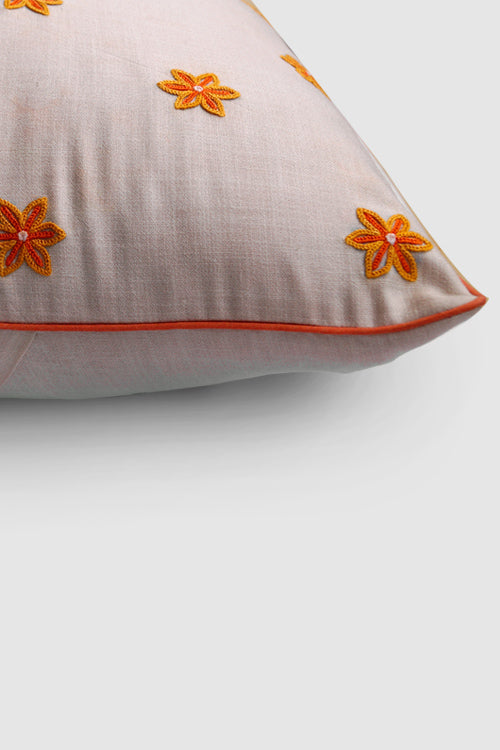 Gul Bahar Aari Embroidered Cushion Cover - Cream