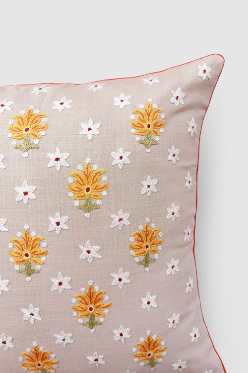 Zaina By Ctok Gul Nilofer Aari Embroidered Cushion Cover - Cream